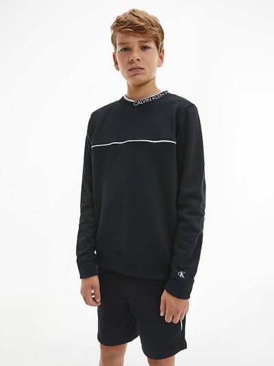 Calvin Klein Ruhák HU071983 | Calvin Klein Organic Cotton Logo Trim Fiu Pulóver Fekete